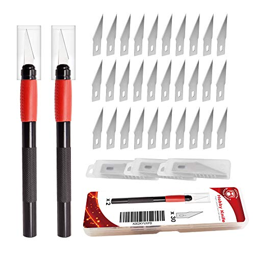 2 PCS Precision Craft Knife with 30PCS Exacto Knife Blades #2, HEADLEY TOOLS Hobby Knife Kit for Art, Scrapbooking, Stencil, Red