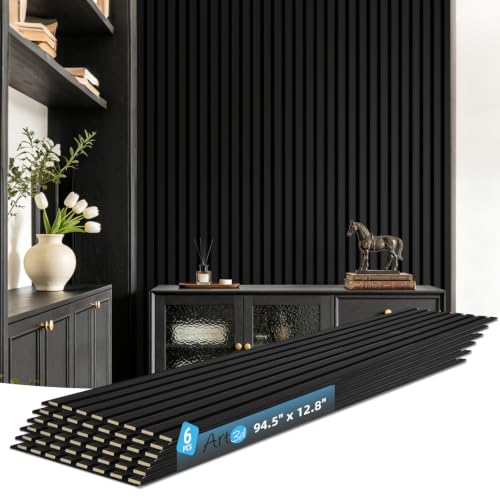 Art3d 94 x 12.6 Inch Acoustic Wood Slat Wall Panel, 6-Piece, Blackwood - color: Blackwood, size: 94 x 12.6 Inch