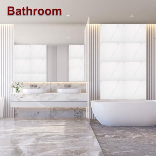 HARFINGTON 15pcs Peel and Stick Marble Tiles, Waterproof Wall Panel Backsplash, 12"x12" PVC Peel and Stick Shower Tiles for Bathroom, Kitchen, Living, Classic White Design - style: Classic White