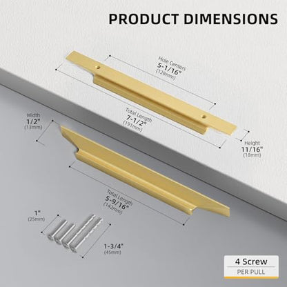 Goldenwarm 25 Pack Gold Cabinet Handles, 5" Hole Center Finger Pulls - color: Matte Gold, size: 5in Hole Centers