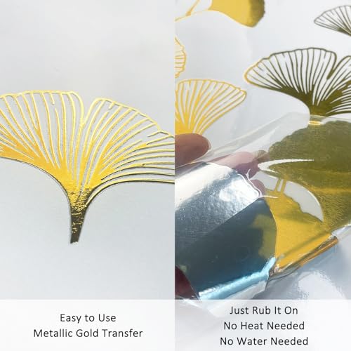 Gold Foil Rub on Transfer for Furniture DTF Transfers for Wood Drawer Decor, Ginkgo with Branch - style: Ginkgo with Branch