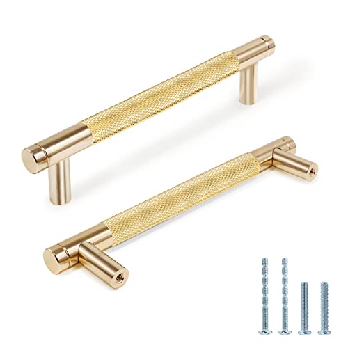 6" Length Knurled Cabinet Pulls 25 Pack - 5" Hole to Hole, Golden - color: Gold, size: 128mm | 5 inch C/C