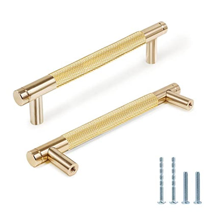 6" Length Knurled Cabinet Pulls 25 Pack - 5" Hole to Hole, Golden - color: Gold, size: 128mm | 5 inch C/C