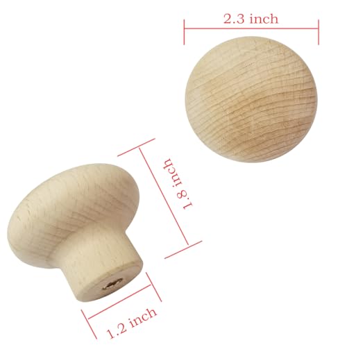 4Pcs Large Wooden Drawer Knobs 2.3 Inch Big Round Wood Cabinet Knobs Pulls Unfinished Beech Wood Round Knobs for Kitchen Cabinets Drawer, Cabinet Handles - size: 2.3 Inch