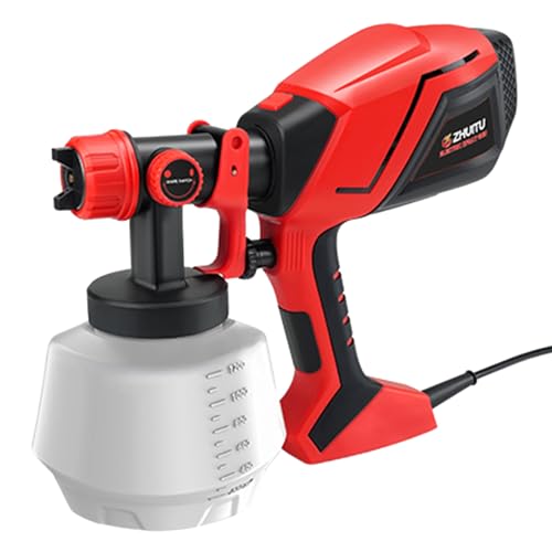Paint Sprayer 1000W HVLP Electric Spray Paint Gun with 6 Copper Nozzles and 3 Spray Patterns 1200ML High Capacity Container for Furniture, Fences, Walls, Garage Doors (Red) - color: Red