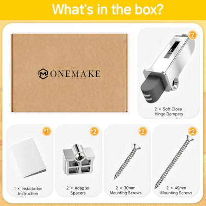 Onemake 2 Pack Soft Close Motion Damper, Smooth Slow Closing, Cabinet Buffer Adapter, Replacement Hardware, Hidden Concealed Mechanism for Overlay Hinges/Face Frame/Frameless/Compact Hinges, 35N