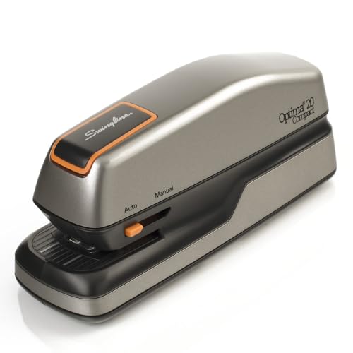 Swingline Electric Stapler, 20 Sheet Capacity, Optima 20, Jam Free, Compact, Automatic or Manual, Plug In or Battery, Orange and Gray (48207) - size: 20 Sheet, style: Half Strip (Compact) (Pack of 1)
