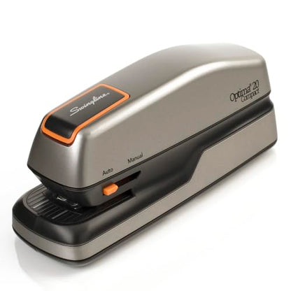 Swingline Electric Stapler, 20 Sheet Capacity, Optima 20, Jam Free, Compact, Automatic or Manual, Plug In or Battery, Orange and Gray (48207) - size: 20 Sheet, style: Half Strip (Compact) (Pack of 1)