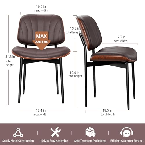 REONEY Dining Chairs Set of 4, Mid-Century Modern Kitchen Chairs, Brown - color: Dark Brown Shell Strips