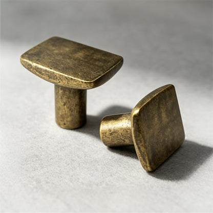 Antique Brass Cabinet Knobs Solid Zinc Alloy Vintage Dresser Drawer Pulls (6, Retro Rectangle)