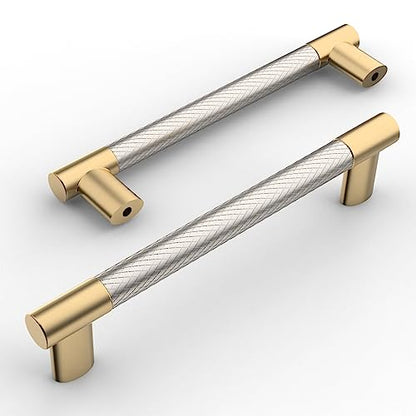 Amerdeco 10 Pack Brushed Nickel and Gold Knurled Cabinet Pulls 5" - color: Nickel Gold, size: 5" hole center