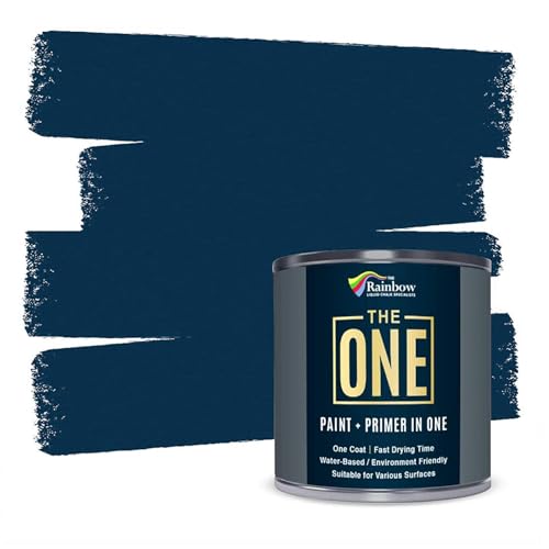 THE ONE All-In-One Paint & Primer - Navy Satin, 8.5 Fl Oz/250ml Sample | 1 Coat Formula | Easy Indoor & Outdoor Decorating for Home & Garden Walls, Floors & Furniture | Water-Based & Low VOC - color: Navy, size: 8.5 Fl Oz (Pack of 1)