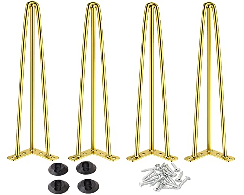 Osring 30 Inch Furniture Hairpin Legs Gold,1/2" Dia 3-Rods Metal Table Feet - color: Gold, size: 30 Inch