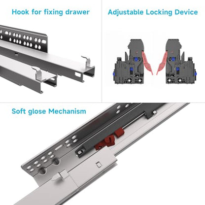 24 Inch 6 Pair Undermount Soft Close Drawer Slides Full Extension - size: 24 Inch-6 Pair