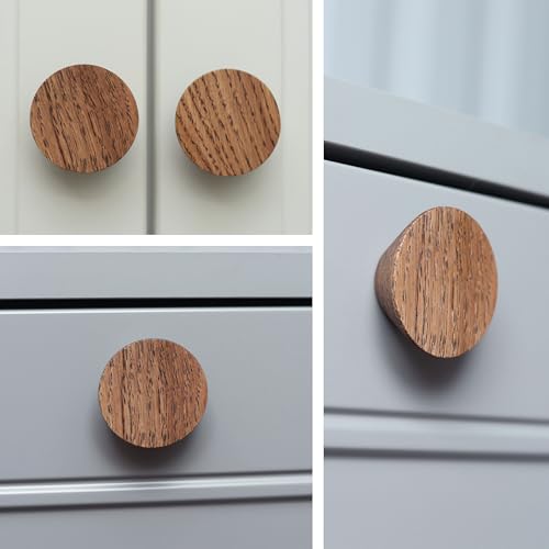 6 Pack Wood Cone Cabinet Knobs (Brown) - 1 ½ " Diameter Round Shape - Wooden Drawer Pulls for Cabinets Doors, Dresser and Drawers Knob, Kitchen Cabinet Door Handle - color: Brown 6 Pack