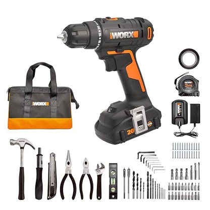 WORX Cordless Drill Driver, 20V 3/8-Inch 84-Piece Kit, WX100L.2 - style: 3/8" Cordless Drill & Driver (Battery & Charger & 84pc Accessory Kit Included)