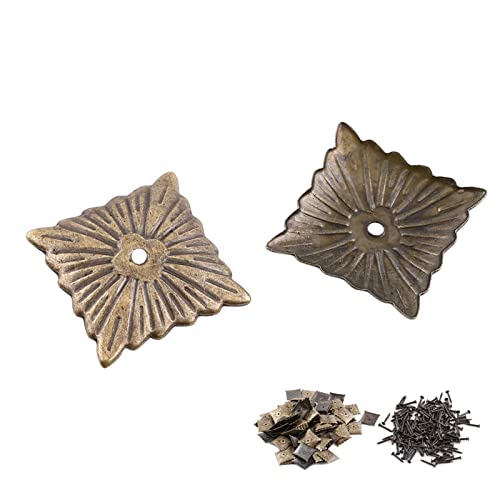 Hilitand 100pcs Upholstery Tacks, Furniture Nails Pins Sofa Rivet Upholstery Pins Craft Thumbtack Tack,Antique Brass (K247Square Nail 21x21mm)