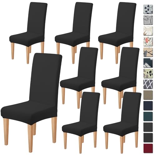 Dioxide High Stretch Chair Covers for Dining Chairs, Removable Washable Dining Chair Covers Set of 8, Soft Seat Covers Chairs Protectors for Home Kitchen Party Hotel Restaurant Banquet, Black - color: Black, size: 8PCS