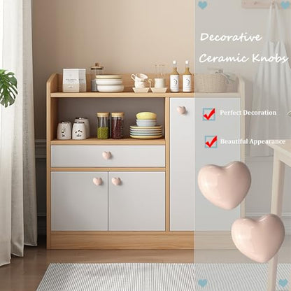 4Pcs Pale Pink Ceramic Knobs, Heart Shaped Vanity & Dresser Knobs - color: Pale Pink