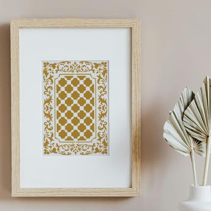 FINGERINSPIRE Islamic Baroque Brocade Patterns Stencil With a Brush 8.3x11.7inch Islamic Border Painting Stencil Baroque Brocade Template Floral Theme Template for Painting on Wood Wall DIY Home Decor - style: Islamic Baroque Brocade