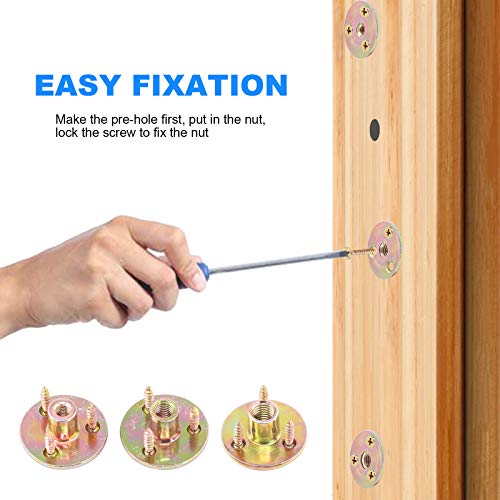 Glarks 64Pcs M10(3/8'') Brad Hole Tee Nut with Mounting Screws Set Zinc Plated Carbon Steel 3-Hole T-Nuts Furniture Hardware Flange Insert Female Thread for Wood Furniture - size: 3/8''(M10) - 64Pcs