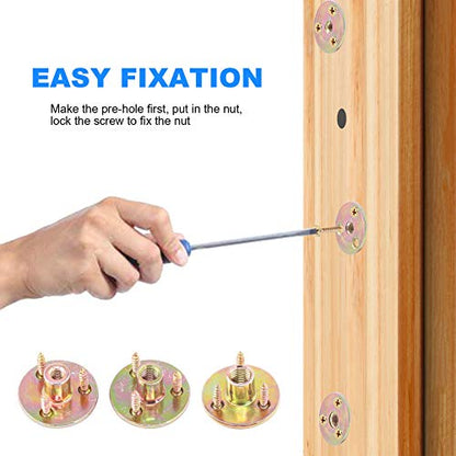 Glarks 64Pcs M10(3/8'') Brad Hole Tee Nut with Mounting Screws Set Zinc Plated Carbon Steel 3-Hole T-Nuts Furniture Hardware Flange Insert Female Thread for Wood Furniture - size: 3/8''(M10) - 64Pcs