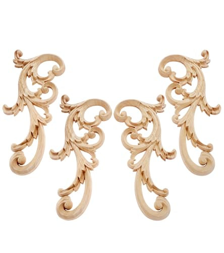 2Pairs Wood Carved Appliques Corner Wooden Carving Onlays Furniture Decals - color: 2-Pair, size: 24x12cm/9.45x4.72inch