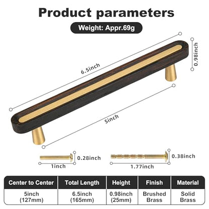 SALISENG-5 Pack Wooden Kitchen Cabinet Pulls,5 Inch Brass Dresser Drawer Handles, Modern Furniture Pulls for Cupboard Wardrobe Closet Cabinet Hardware - size: 5 Inch Hole Centers