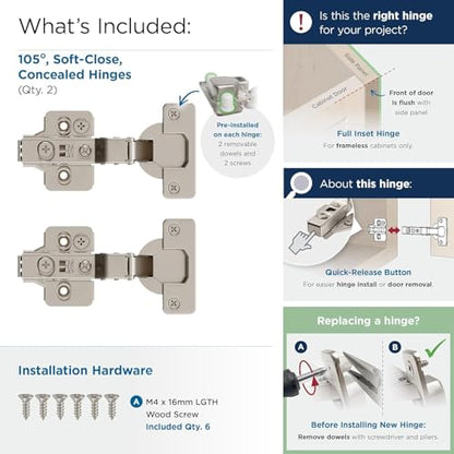 Amerock 1 Pair Full Inset Soft-Closing Concealed Frameless Cabinet Hinge