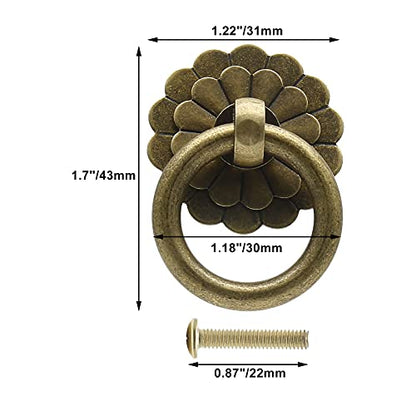 Murtenze Bronze Antique Brass Ring Pulls Handle, 4 Pieces - color: Bronze, Flower-1