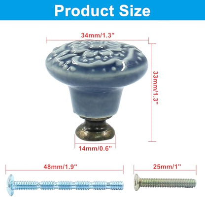 Piutouyar Blue Ceramic Cabinet Knobs, 34mm / 1.3 Inch, 15Pcs - color: Light Blue, size: 15 Pieces