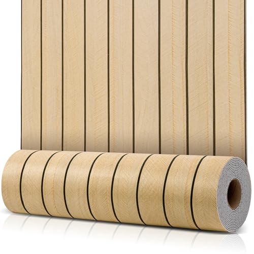 118" x 15.7" Peel and Stick Slat Wall Panel – Self-Adhesive 3D Wood Grain Wall Panels Waterproof PVC Fluted Paneling Wood Wallpaper for Living Room Ceiling Decor