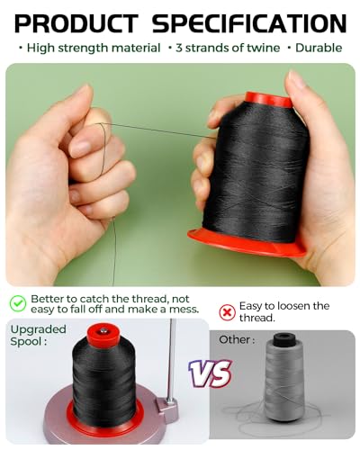 FIVEIZERO Extra Strong Upholstery Thread,1000m Bonded Nylon Thread, Black - color: Black