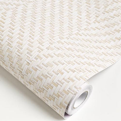 Rugreat Striped Grasscloth Wallpaper Peel and Stick Textured 78.8L 17.3W - size: 17.3" x 78.8"
