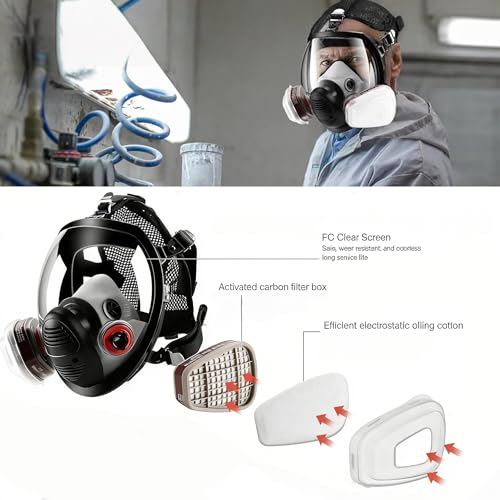 Reusable Full Face Respirator Mask for Chemicals,Spray Painting,Sanding,Epoxy Resin,Industrial,Paint,Grinding work.