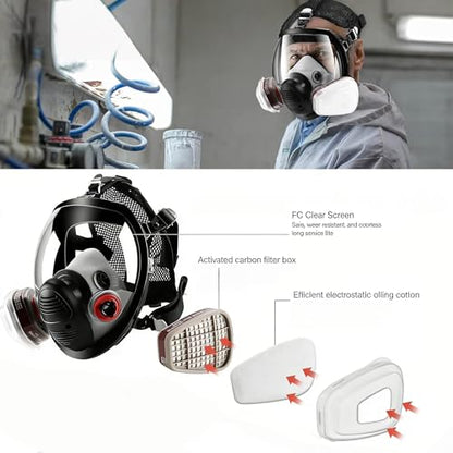 Reusable Full Face Respirator Mask for Chemicals,Spray Painting,Sanding,Epoxy Resin,Industrial,Paint,Grinding work.