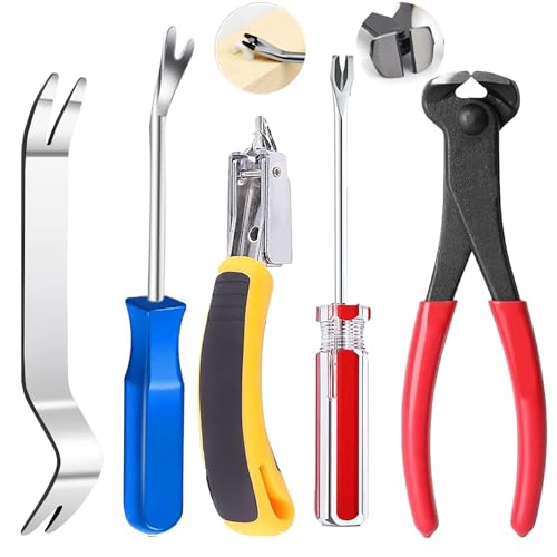 Upholstery Staple Remover Staple Puller Tack Puller Nail Remover Tool Set, Nail Puller Plier, Tack Lifter, Fastener Remover for Furniture Floor Wall Wooden Case Car Photo Frame (5 pcs)
