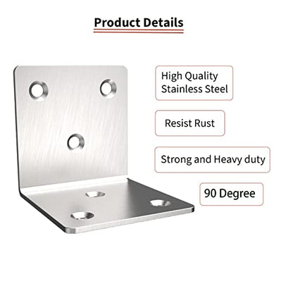 Stainless Steel Corner Bracket,Joint Right Angle Bracket,L Shape Heavy Duty Metal Corner Brace Shelf Supporter for Wood Aufuga (20, 2x2x2) - size: 2x2x2"