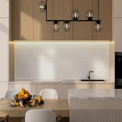 From Plain To Beautiful In Hours 129 Subway PVC 2' x 8' Glue-up Backsplash Panels (Covers / 32 sq.ft), Marble, 2 Piece - color: Marble, size: Pack of 2