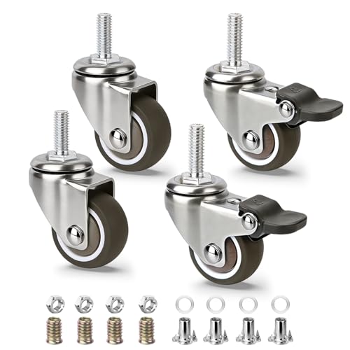 1.5 Inch Caster Wheels with Threaded Stem, Metric M8 x 20MM Screw Set of 4