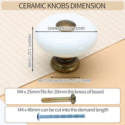 6pcs White Ceramic Cabinet Knobs, Large Round Drawer Knobs - size: 6pcs-Large-Antique Bronze