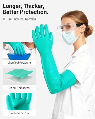 ThxToms Long Nitrile Chemical Resistant Gloves, Reusable Heavy Duty Safety Work Gloves, Acid, Alkali and Oil Protection - color: 3pairs, size: XX-Large