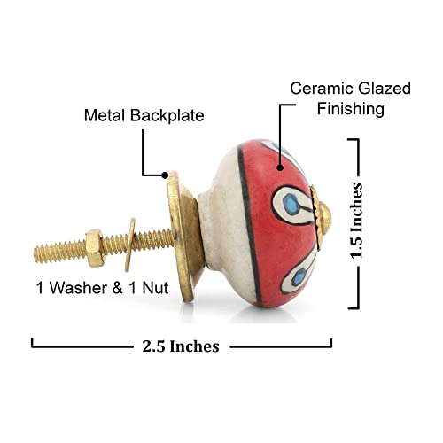 Cabinet Knobs for Dresser Drawers - Boho Handmade Ceramic Kitchen Cupboard Pull Handle Countryside Farmhouse Furniture Hardware - Red Floral - Pack of 4 - color: Red Floral