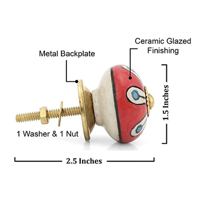 Cabinet Knobs for Dresser Drawers - Boho Handmade Ceramic Kitchen Cupboard Pull Handle Countryside Farmhouse Furniture Hardware - Red Floral - Pack of 4 - color: Red Floral