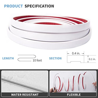 Art3d 10 ft Peel and Stick Flexible Molding Trim for Wall Tile Edge, White - color: White, size: 10 feet