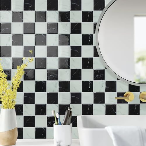 STICKGOO 10 Sheets Peel and Stick Backsplash - 9" x 9" 3D Adhesive Peel and Stick Tile Backsplash for Kitchen&Bathroom - color: White,Black