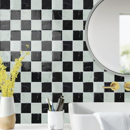 STICKGOO 10 Sheets Peel and Stick Backsplash - 9" x 9" 3D Adhesive Peel and Stick Tile Backsplash for Kitchen&Bathroom - color: White,Black