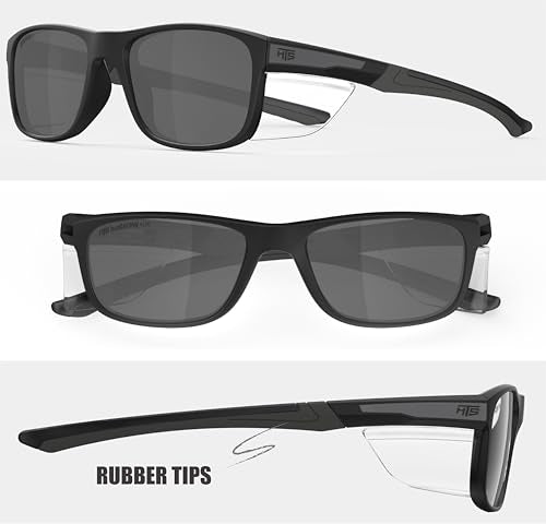 HTS HUNTERSKY TR90NZZ Safety Glasses with Side Shield Small Size Women Men ANSI Z87 Anti Fog Scratch Resistant Lab Pickleball - color: Black/Gray