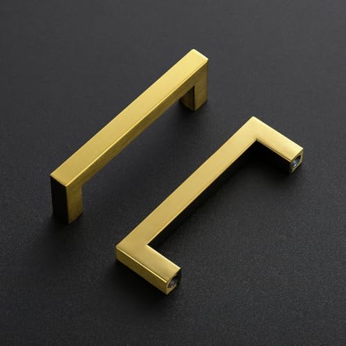 Ravinte Gold Square Pulls Cabinet Handles,4 Inch,30 Pack - color: Brushed Brass, size: 4 Inch Hole Center