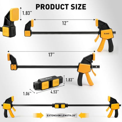 3-Pack Wood Clamps for Woodworking, 12 Inch Bar Clamps with Clamp Connector, Quick-Release Wood Clamps with 150 LBS Load Limit, Trigger Clamp Set for Woodworking DIY Projects - style: 2-Piece 12" 150lbs with clamp connector